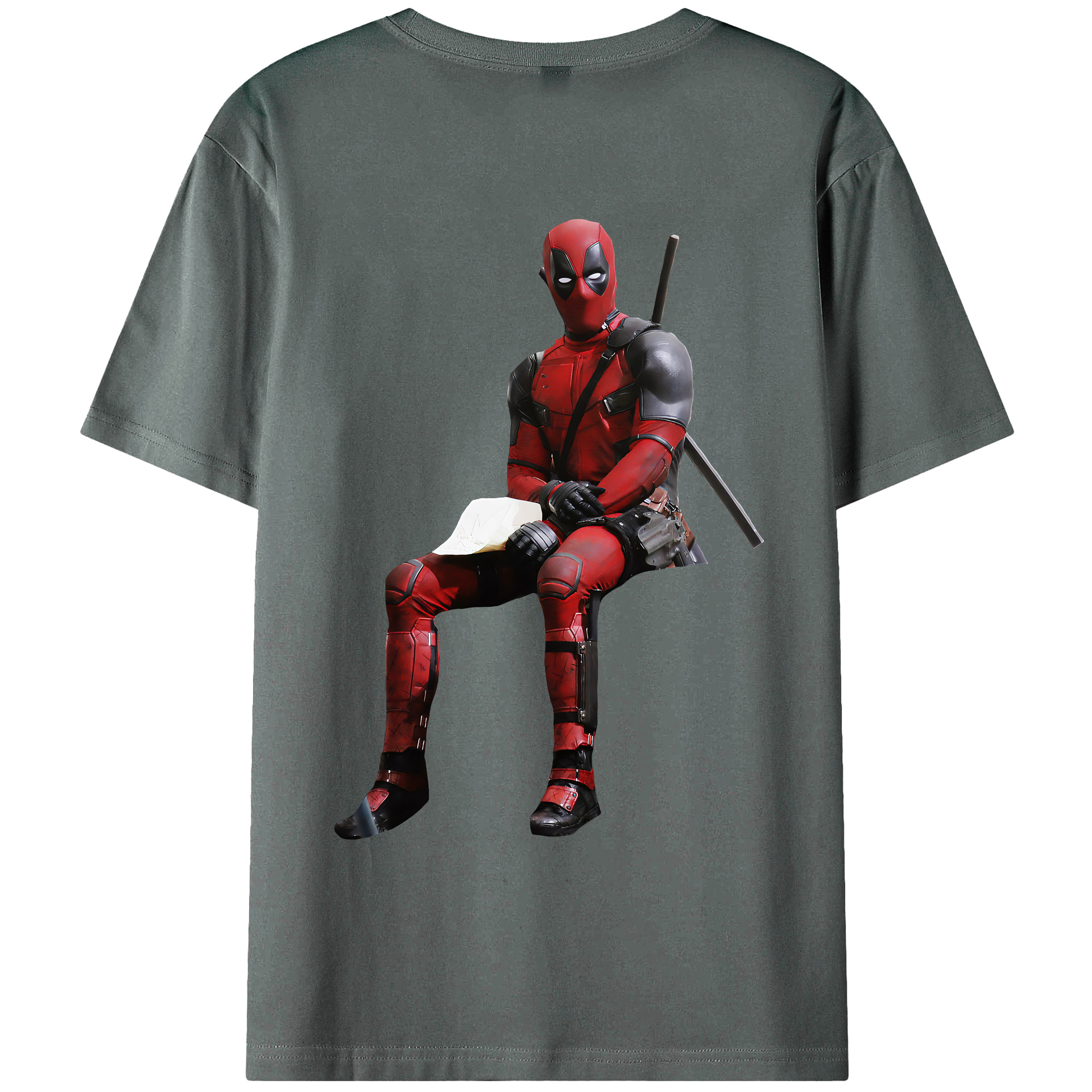 （画像用） Deadpool デッドプール 綿100％ メンズ半袖Tシャツ（バックプリント） 通気性